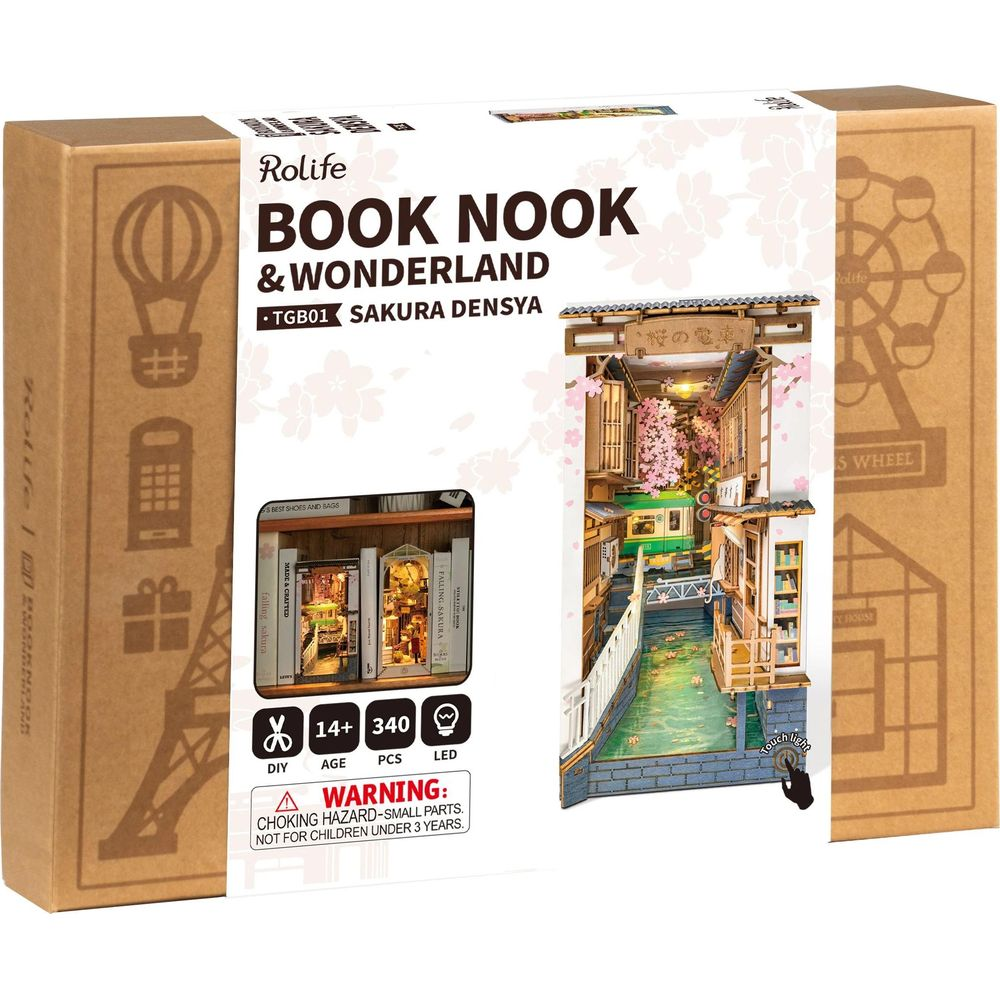 Rolife Kitap Köşesi & Harikalar Diyarı seti, Sakura temalı, trenli, nehirli.