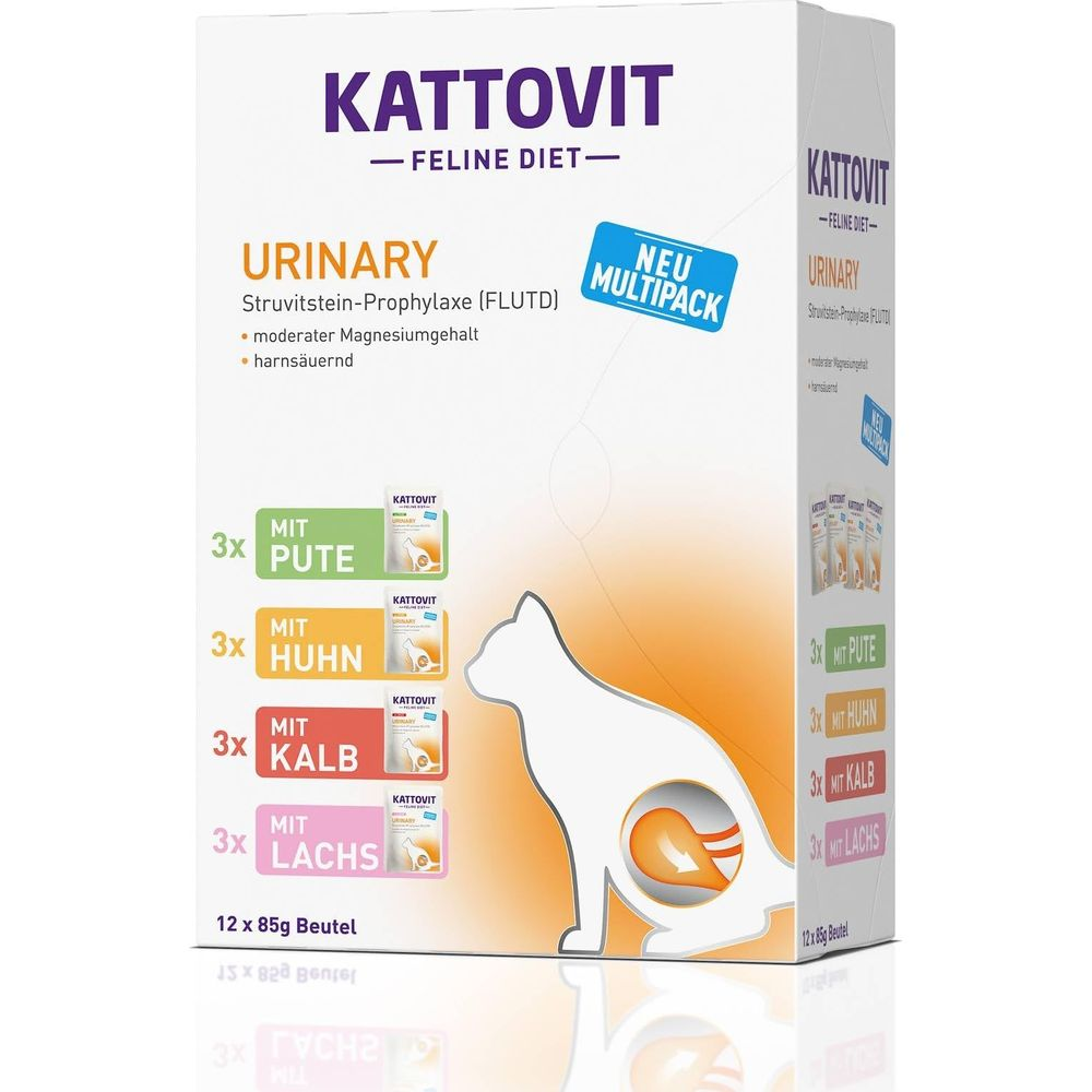 Kattovit Urinary Multipack mit Pute, Huhn, Kalb, Lachs für Katzen.