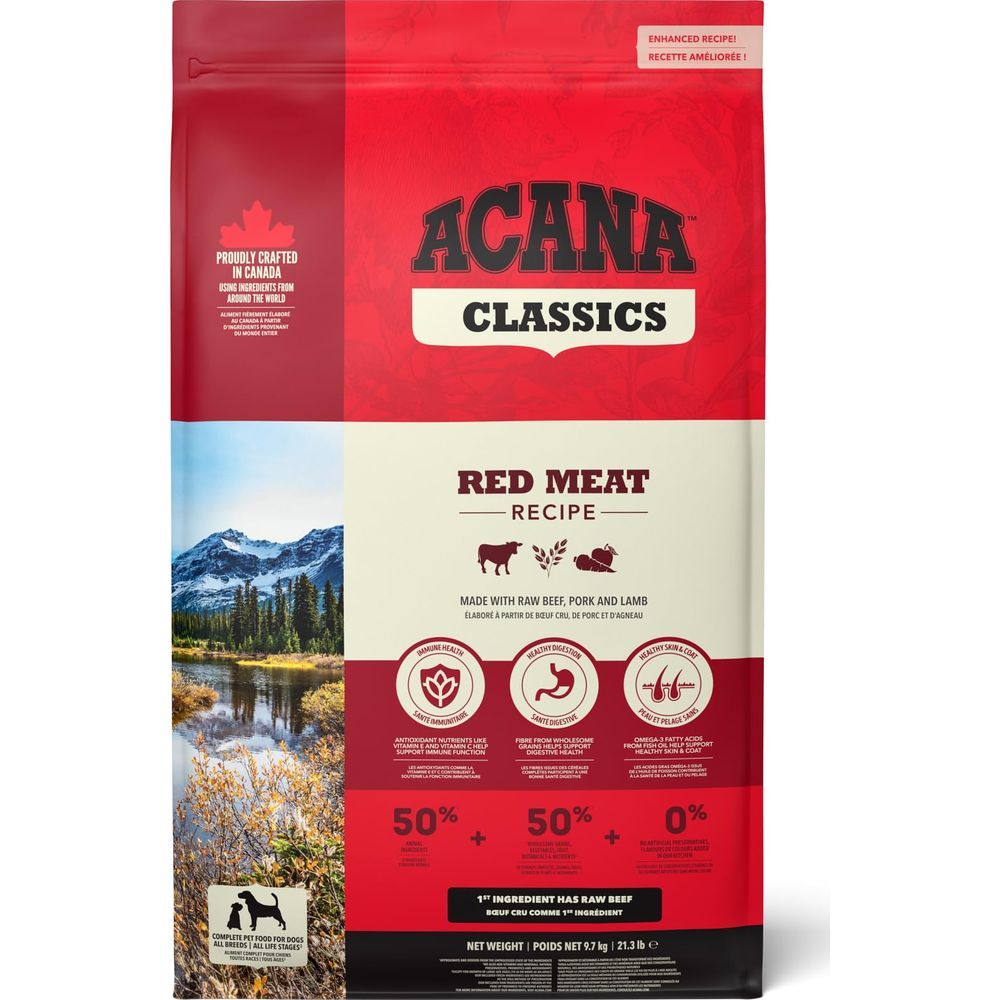 Karma dla psów ACANA Classics Czerwone Mięso z wołowiną, wieprzowiną i jagnięciną. Obrazek krajobrazowy.