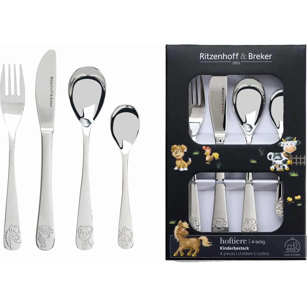 Vierteiliges Kinderbesteck mit Tiermotiven von Ritzenhoff & Breker.