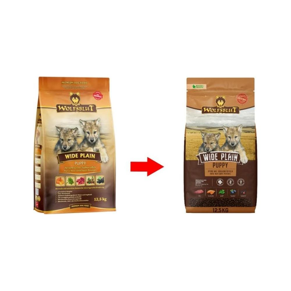 Dwa worki karmy dla psów Wolfsblut "Wide Plain Puppy", 12,5 kg.