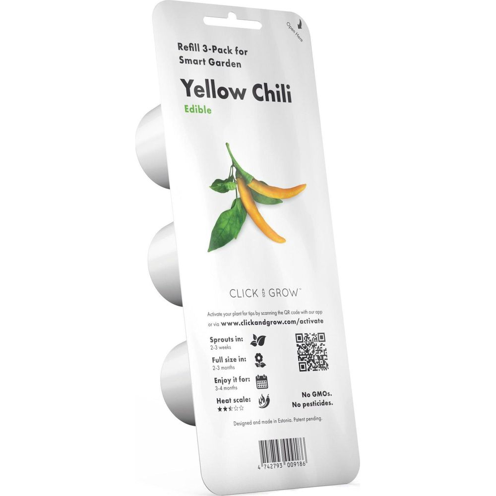 Pack de recharge piment jaune pour jardin intelligent. Image de piments et infos.
