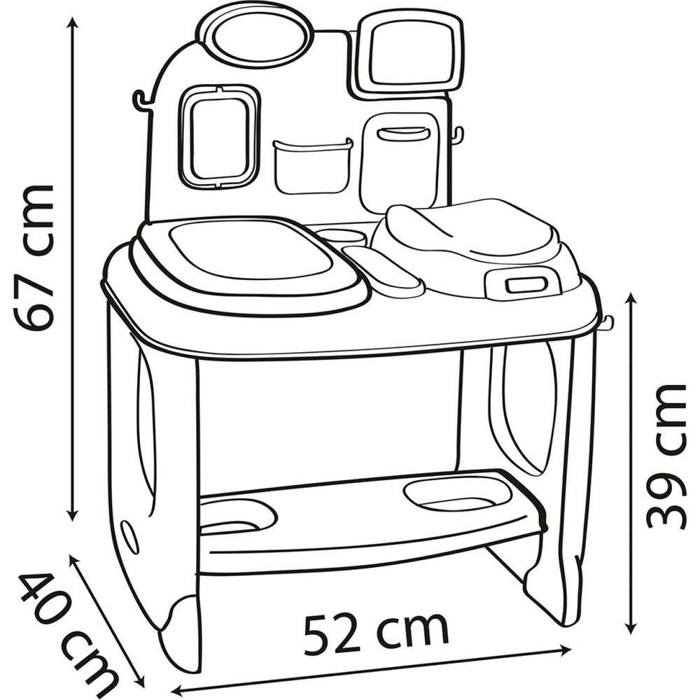 Cocina infantil con medidas: 67cm alto, 52cm ancho, 40cm profundo.