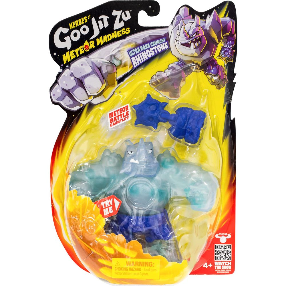 Un guerrier Goo Jit Zu bleu transparent avec des packs d'armure et des armes bleues dans un emballage.