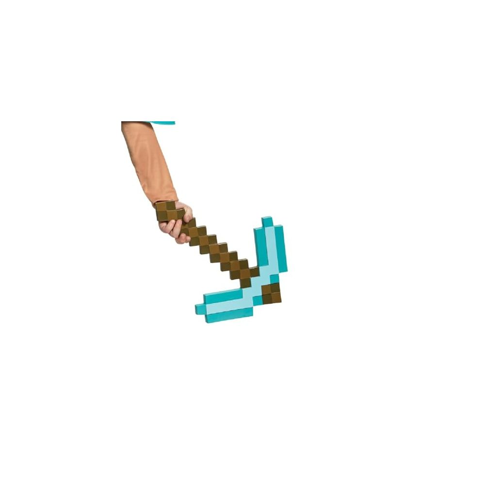 Eine Hand hält eine Minecraft-Spitzhacke aus Holz und Diamant.