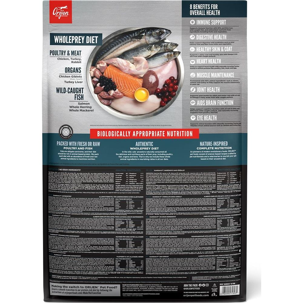 Dieta Orijen WholePrey z drobiem, mięsem, rybą, podrobami i jagodami.