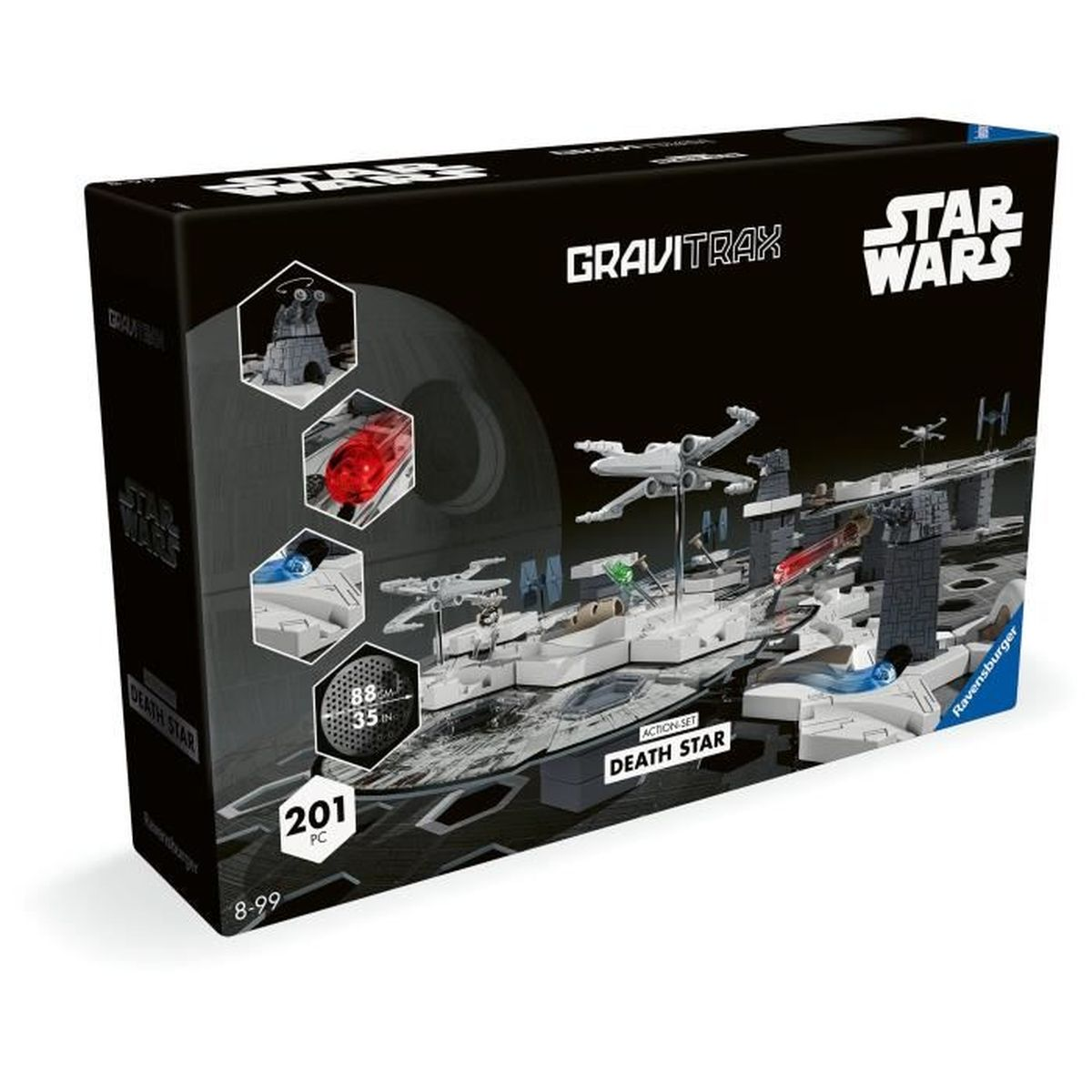 Set Gravitrax Star Wars "Morte Nera" con modelli di navicelle e stazioni di gioco.