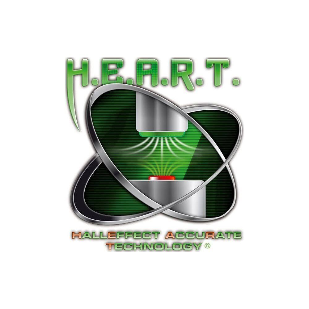 Logo H.E.A.R.T. avec texte. Des lignes vertes émanent d'un bouton rouge.