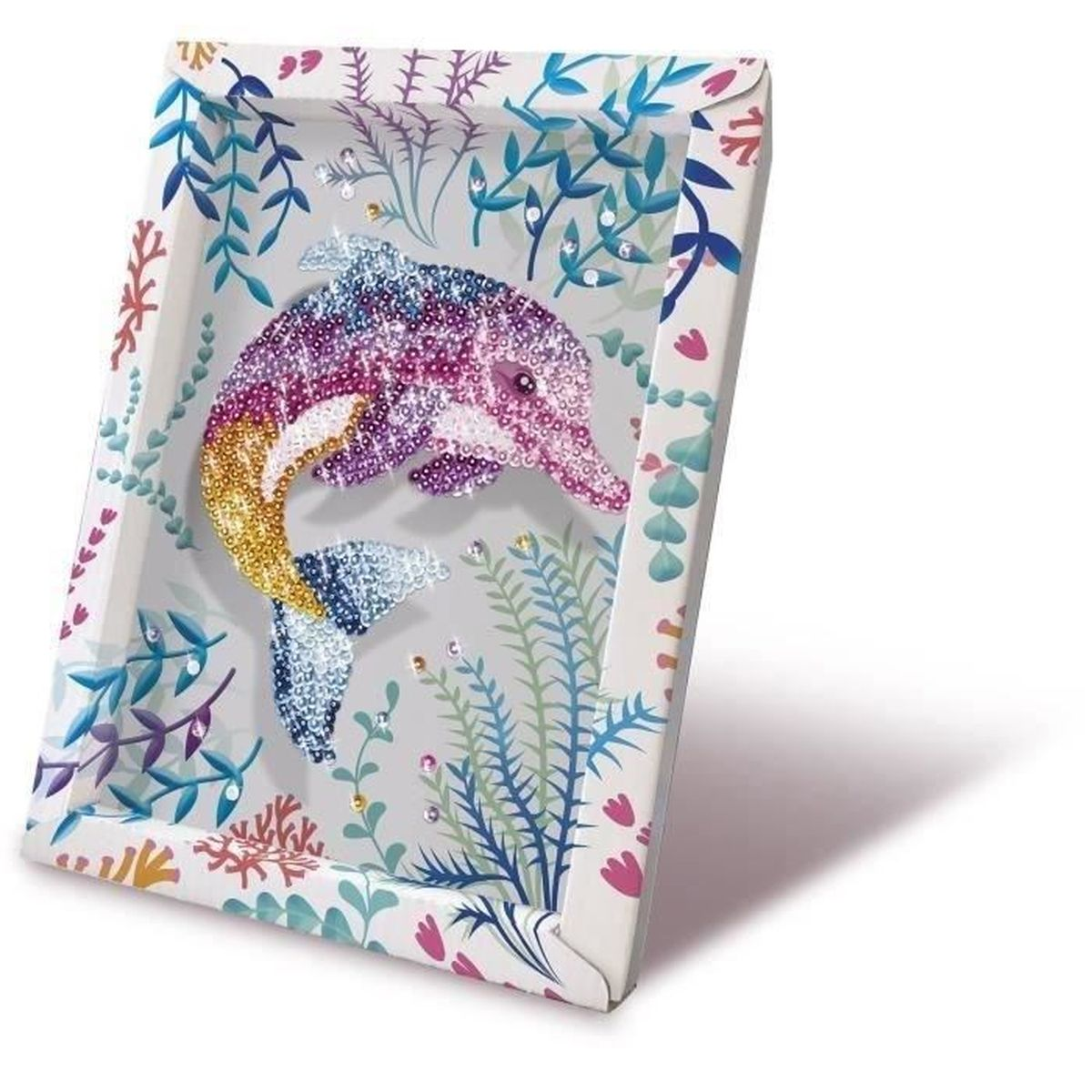 Zestaw do rękodzieła błyszczący delfin z roślinami i koralem.