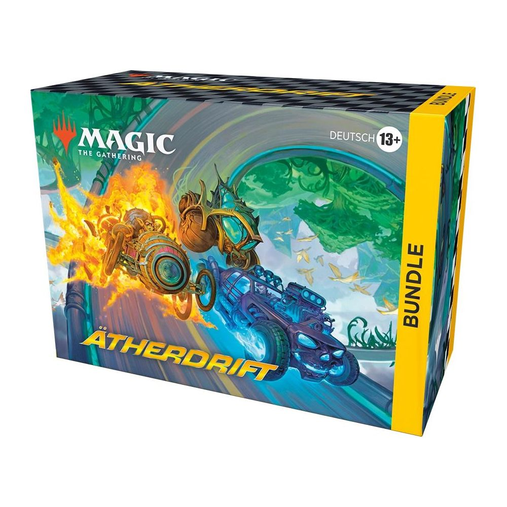 Magic: The Gathering "Ätherdrift" Bundle mit Fahrzeugen und Fantasy-Landschaft.