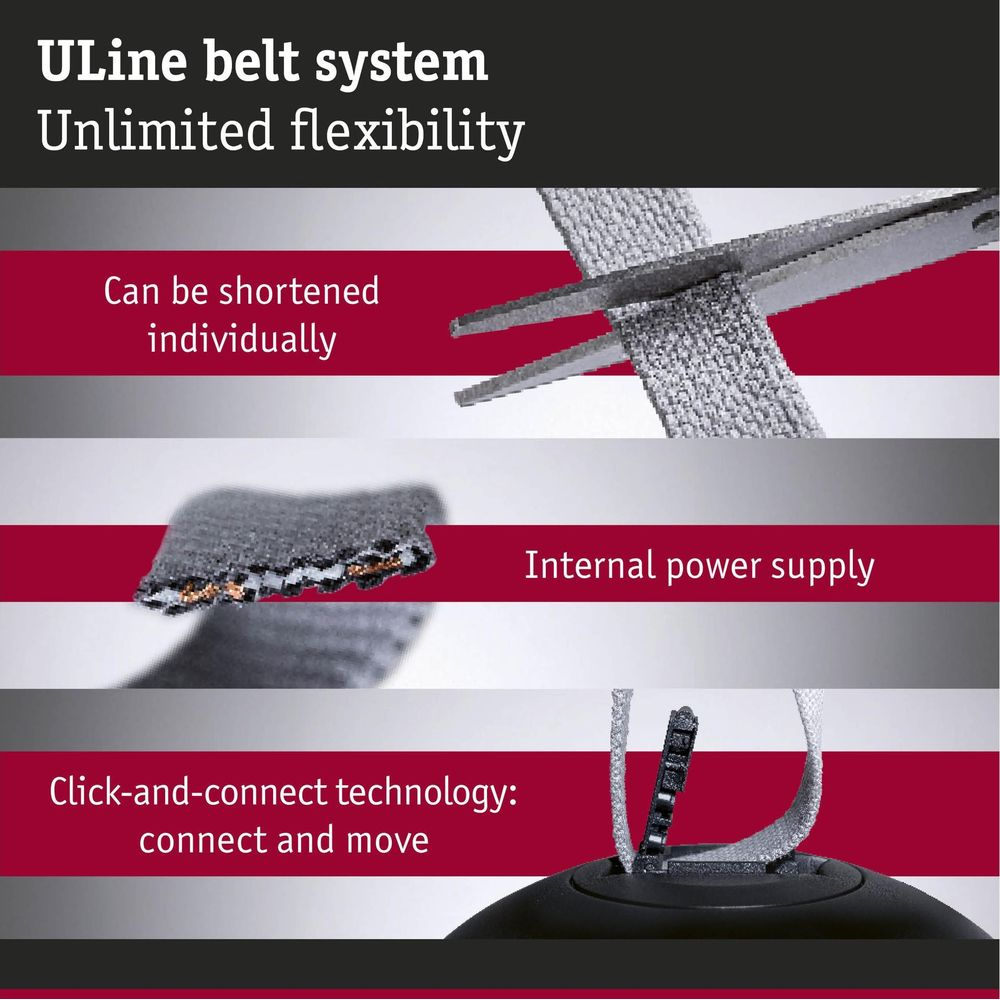 ULine Gürtelsystem: zuschneidbar, mit interner Stromversorgung und Klicktechnologie.
