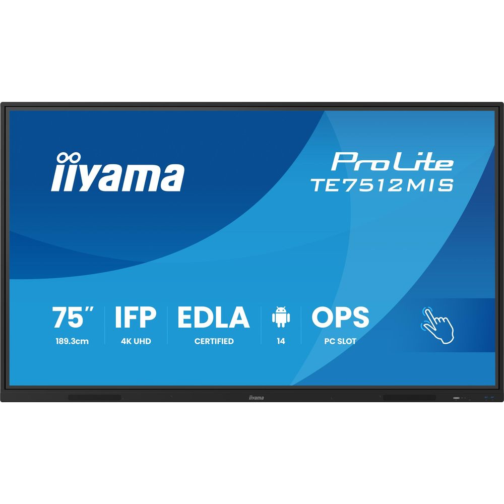 Iiyama ProLite TE7512MIS 75 Zoll IFP 4K UHD EDLA-zertifiziert mit Android 14 und OPS PC-Slot.