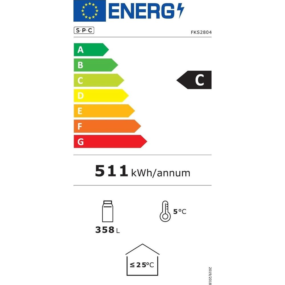 Energielabel: Klasse C, 511 kWh/Jahr, 358L, 5°C, ≤ 25°C.