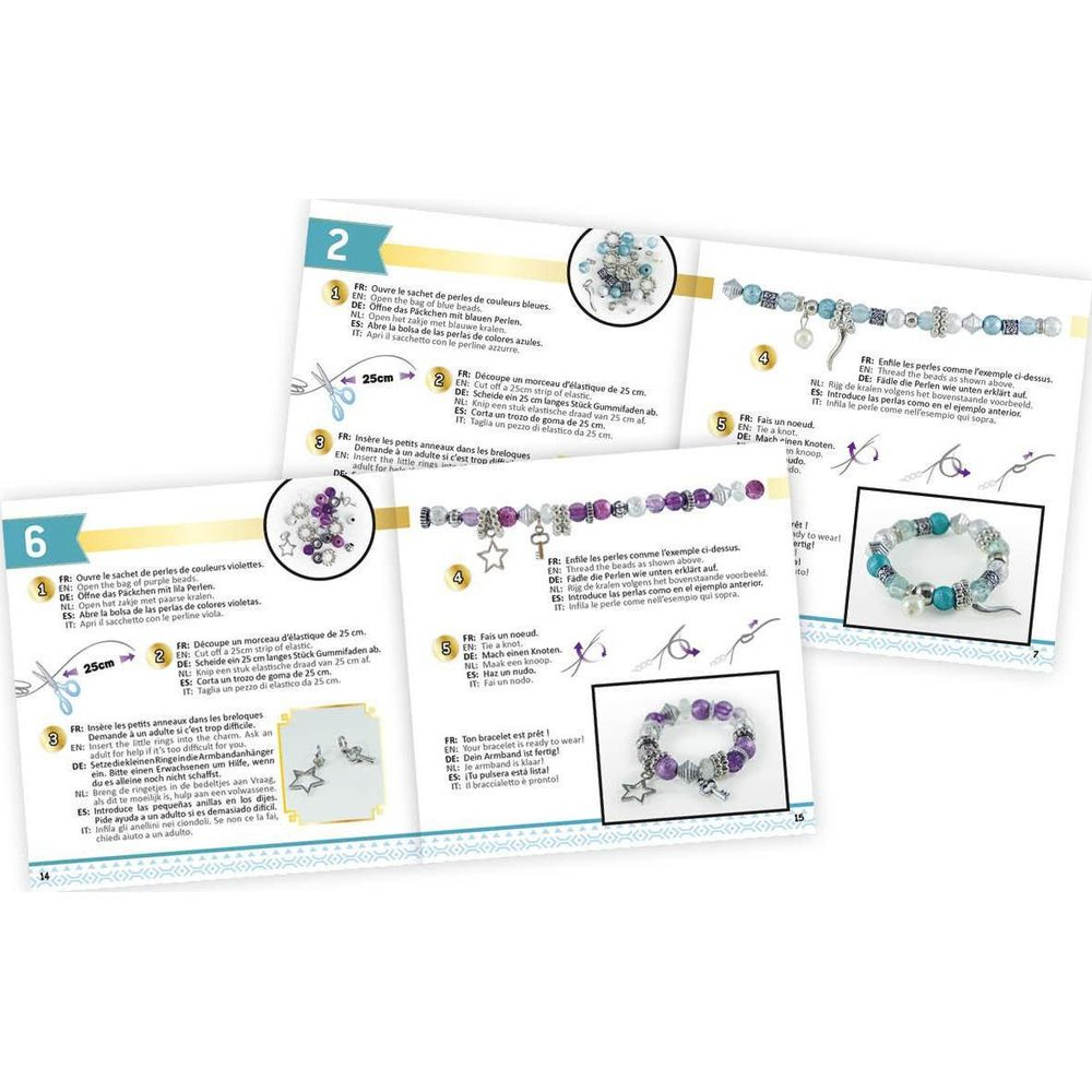 Instrukcja krok po kroku tworzenia bransoletek z koralików z zawieszkami.