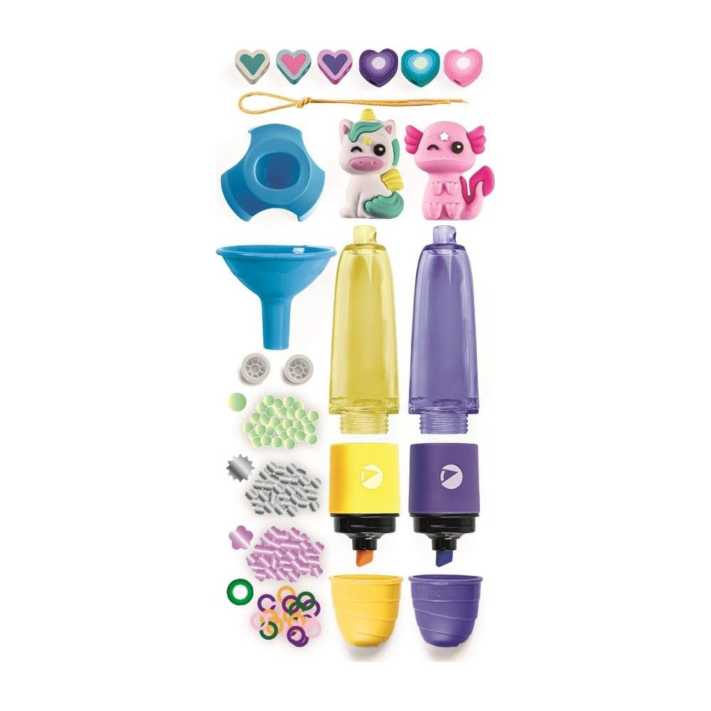 Zestaw do rękodzieła z koralikami, figurkami i narzędziami w różnych kolorach.