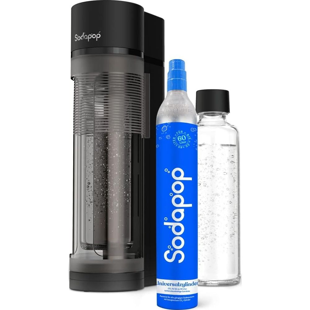 Ein Sodastream-Gerät mit CO2-Zylinder und Wasserflasche.