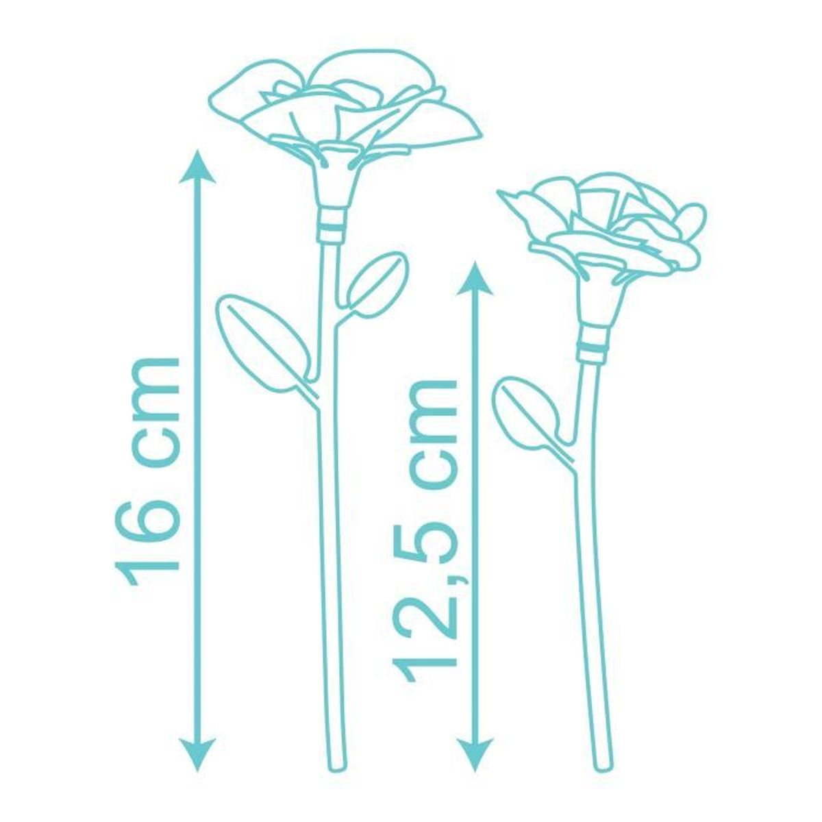 Dwie stylizowane róże, o wysokości 16 cm i 12,5 cm, ze wskaźnikami.