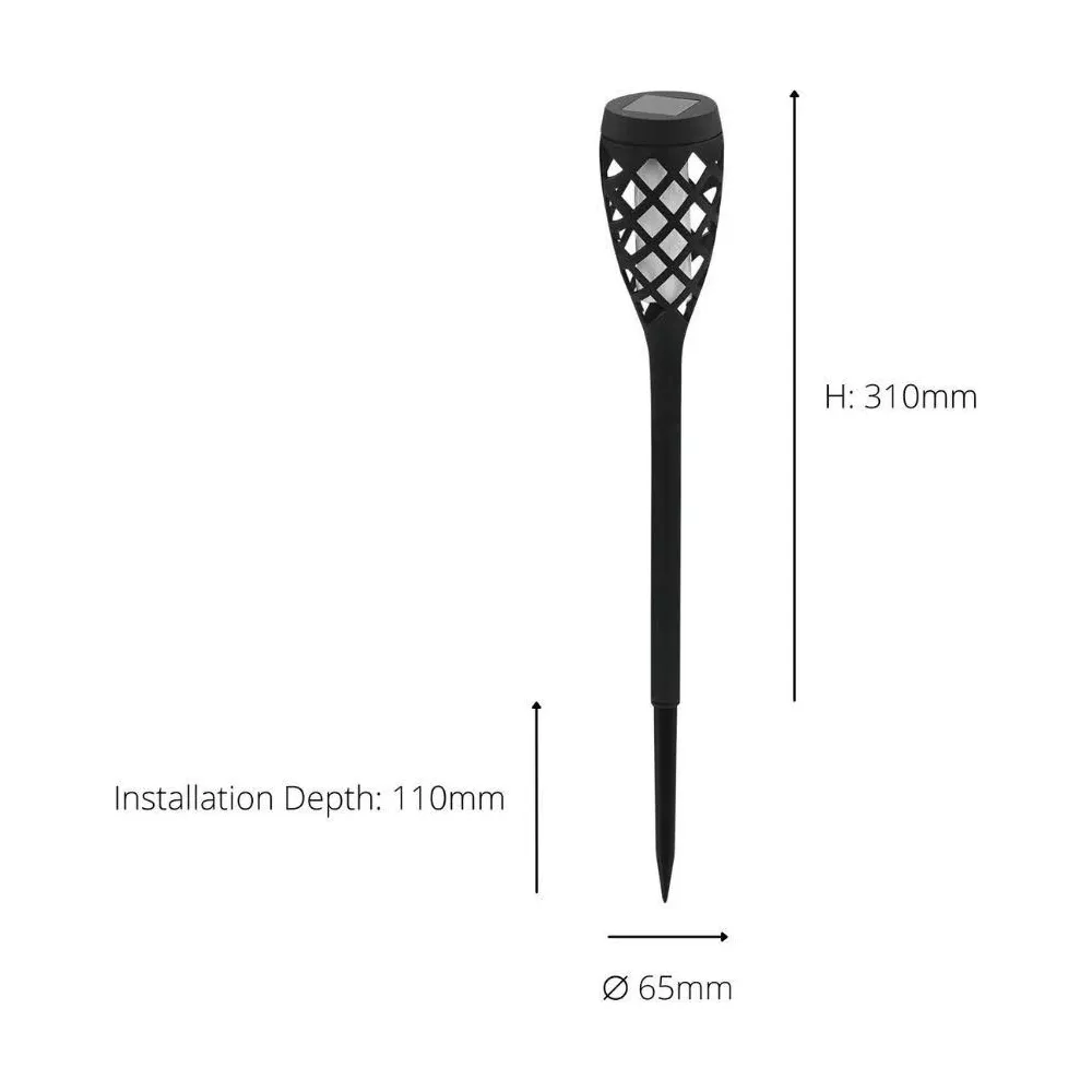 Schwarze Solar-Gartenleuchte mit Rautenmuster-Oberteil. H: 310mm, D: 65mm.