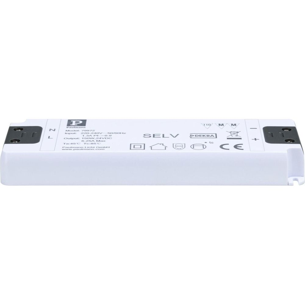 Biały zasilacz LED, model 79972, z oznaczeniem SELV.