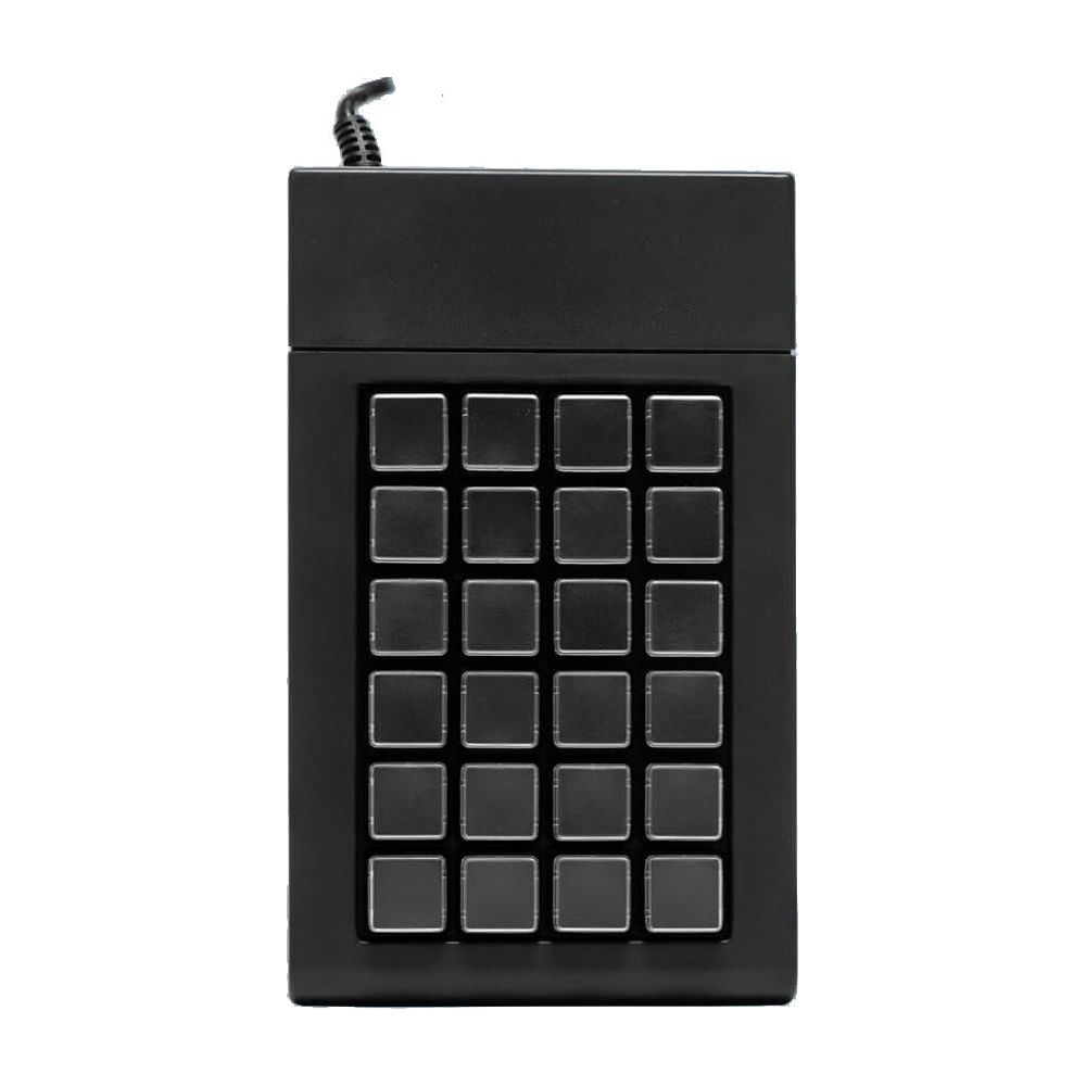 Un dispositivo nero con 25 pulsanti quadrati disposti a griglia 5x5.