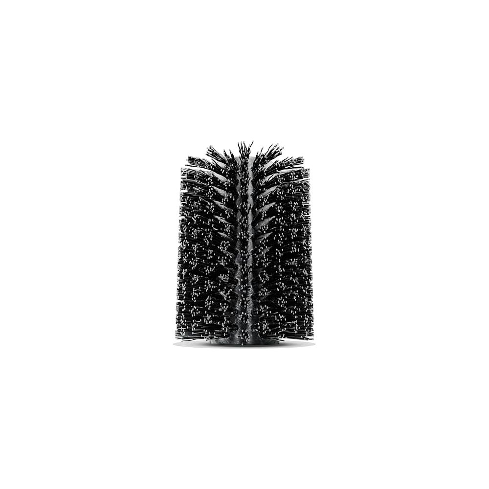 Una testina di spazzola nera con setole lunghe, isolata su sfondo bianco.