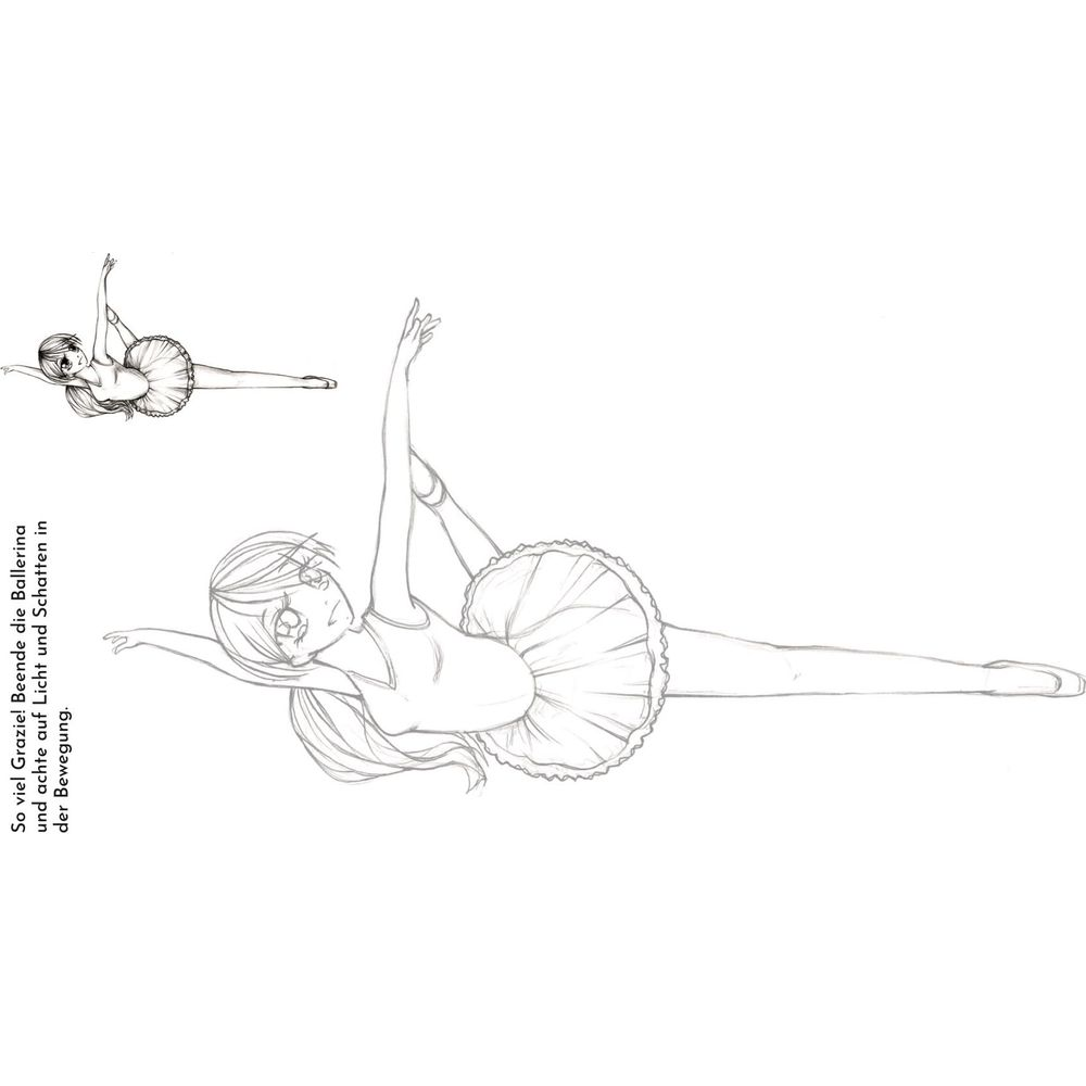 Zwei Ballettänzerinnen in Tutus, eine liegend, die andere im Sprung.