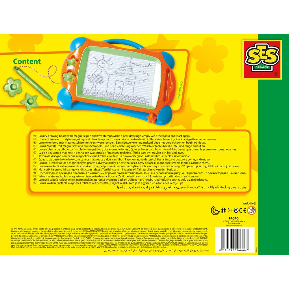 Tablica do rysowania z pisakiem i stemplami magnetycznymi, do rysowania i wymazywania.