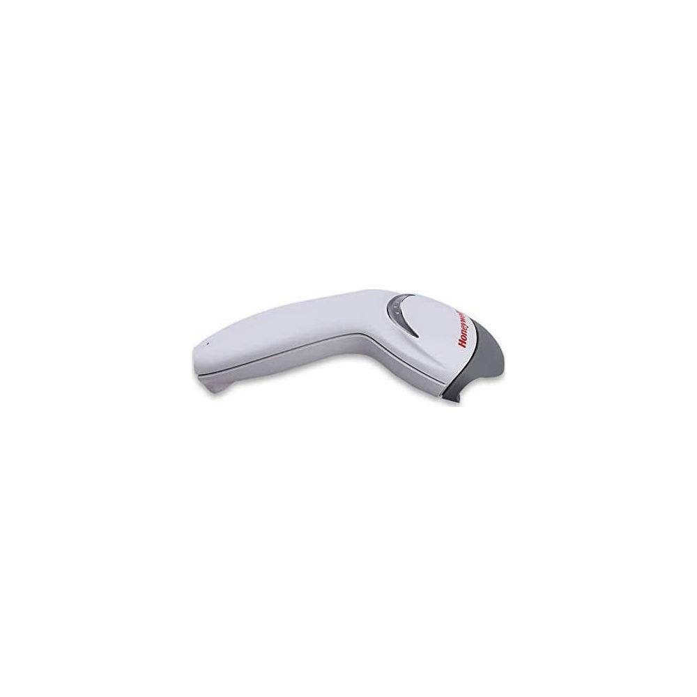 Ein weißer Honeywell-Barcode-Scanner liegt auf einem weißen Hintergrund.