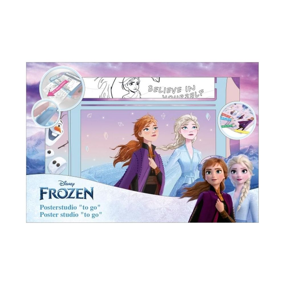 Frozen Posterstudio: Anna, Elsa, Olaf. Con adesivi e pastelli.