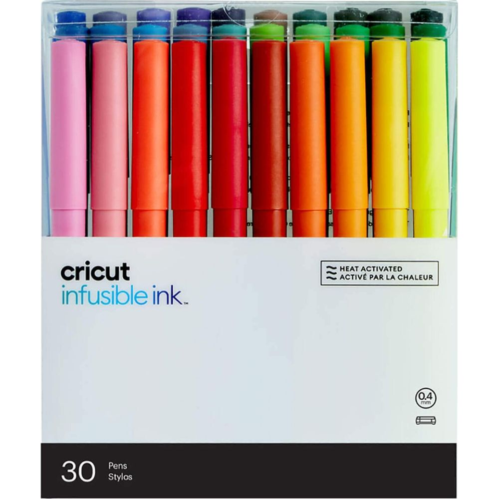 Verpackung mit 30 Cricut Infusible Ink Stiften in Regenbogenfarben.