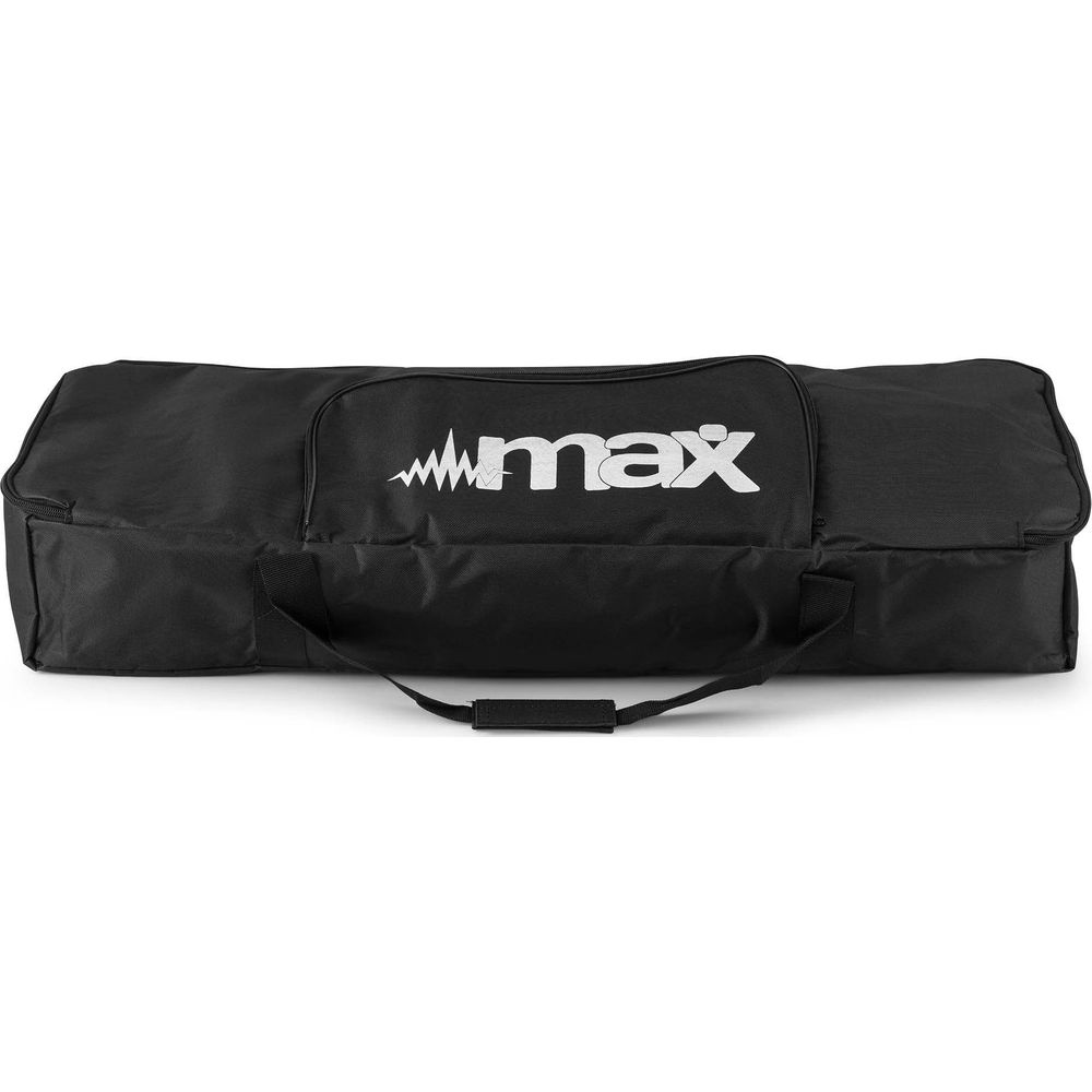 Bolso negro con logo blanco "max".