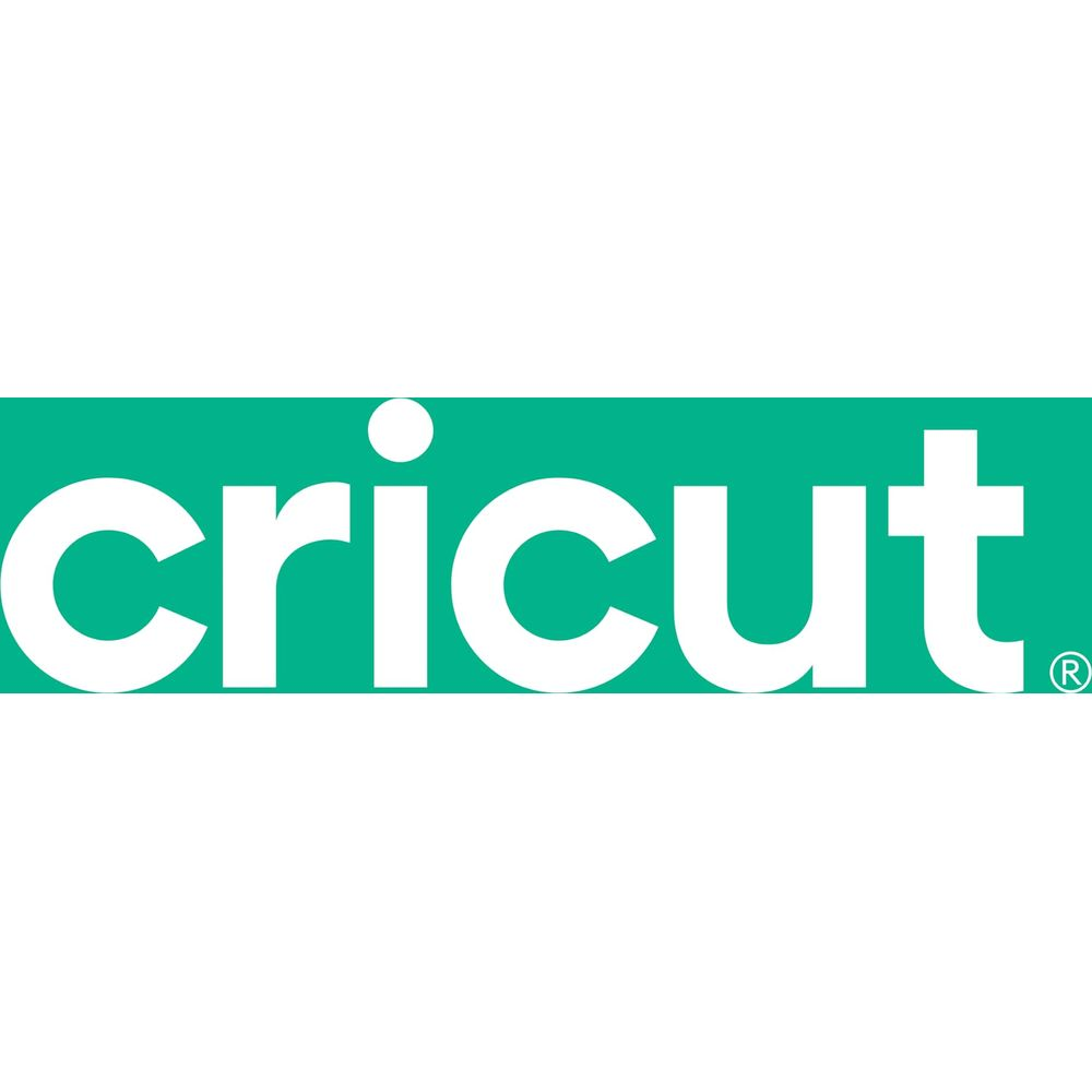 Das Cricut-Logo ist weiß auf einem türkisfarbenen Band. Ein kleiner Kreis über dem 'i'.