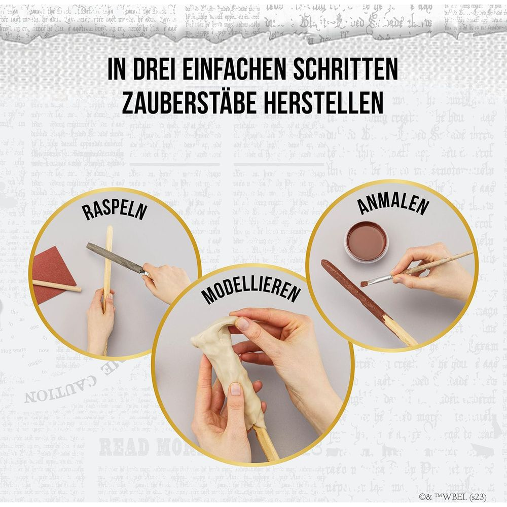 Trzy kroki: Raspelowanie, modelowanie, malowanie różdżek.