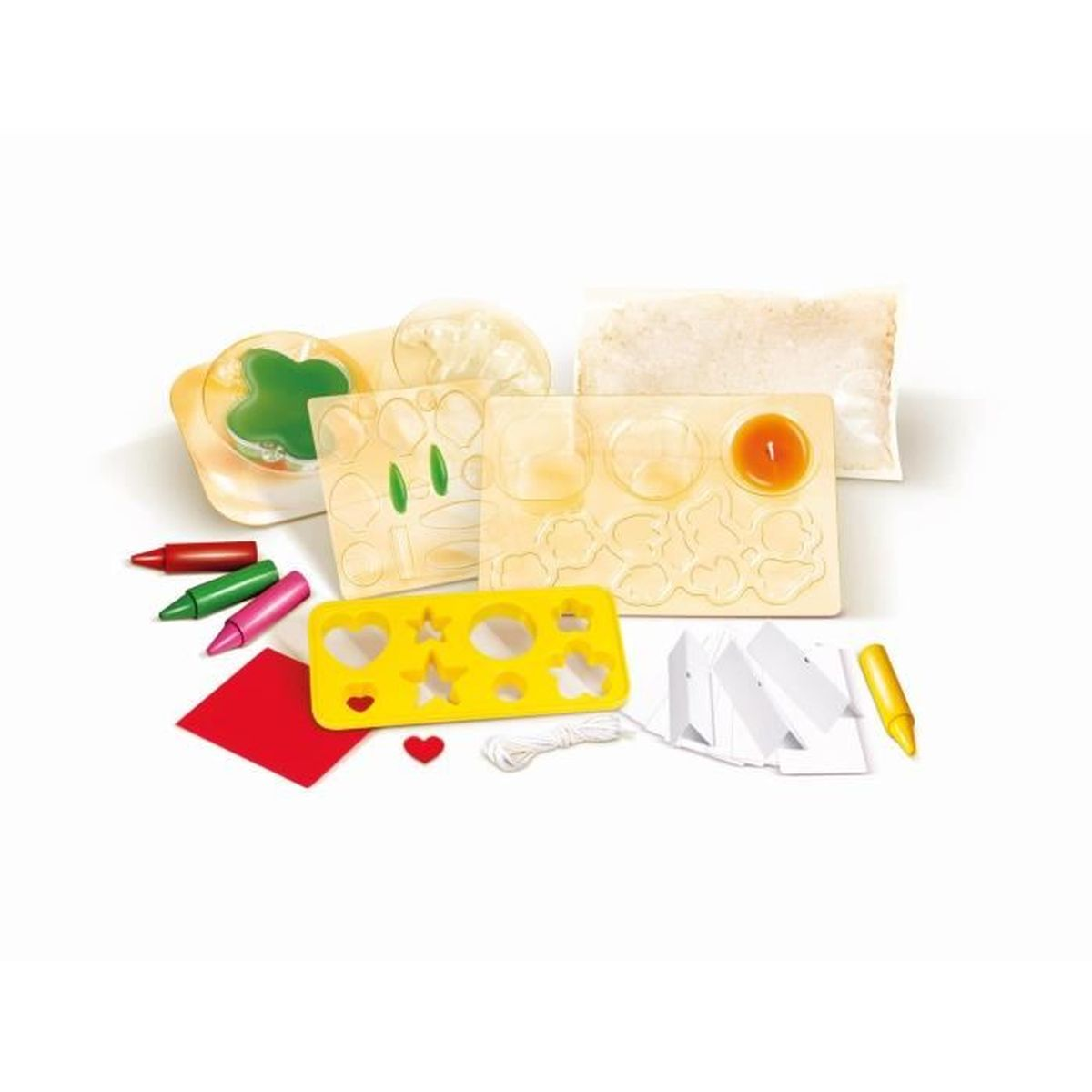 Zestaw do rękodzieła z foremkami, kredkami, woskiem i sznurkiem. Kształty gwiazd, serc.