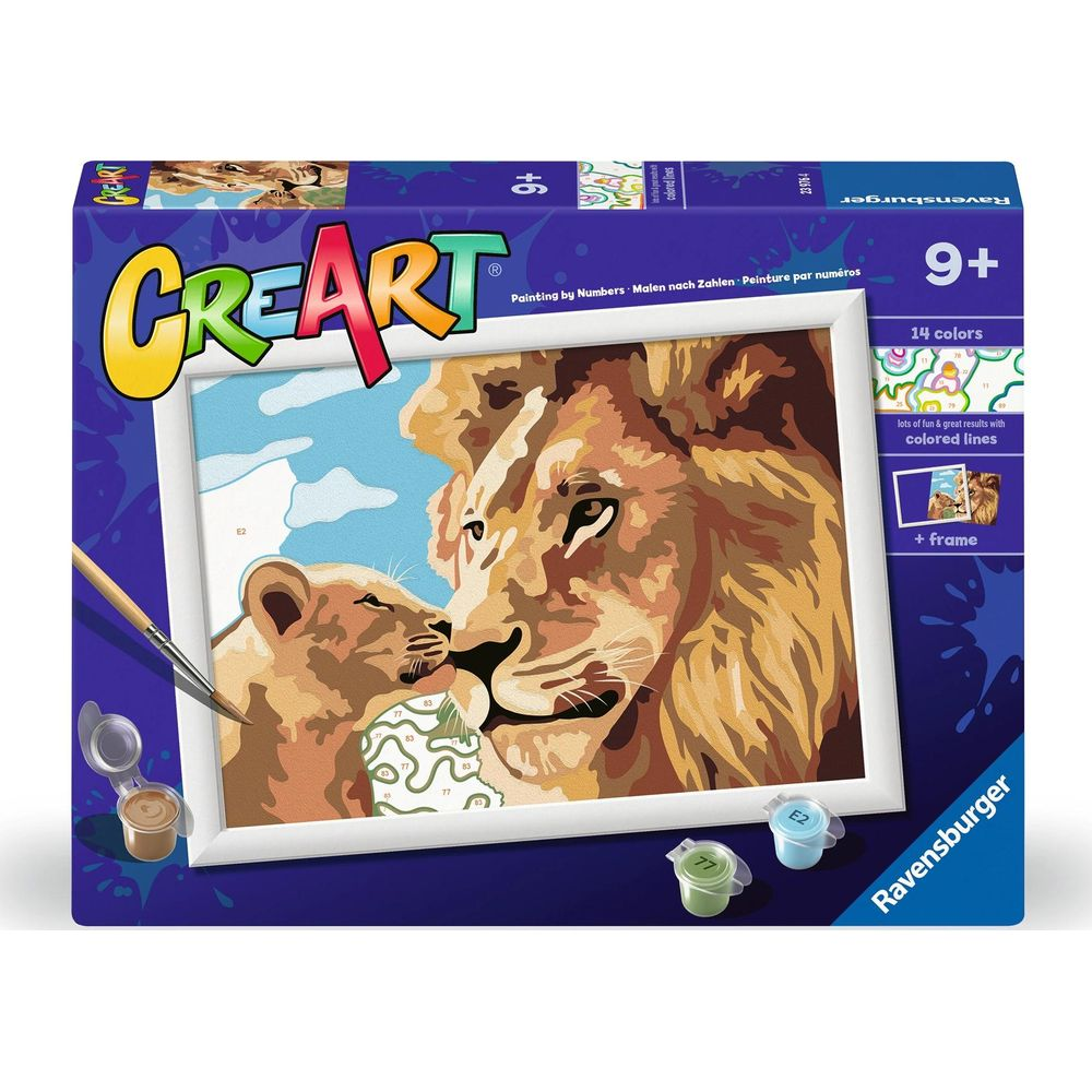 Kit de pintura por números con leones, incluye pinturas, pincel y marco.