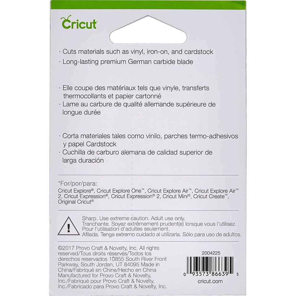Cricut-Verpackung mit Produktinformationen und Warnhinweisen.