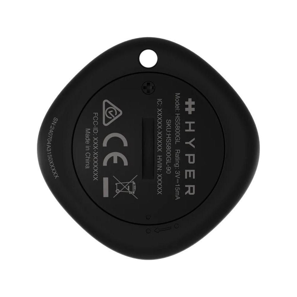 Black Hyper tracker with CE and FCC logos and model number.