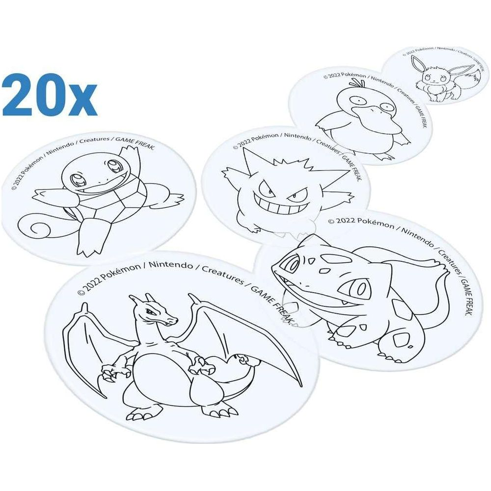 Kolerzeichnung von Pokémon: Charizard, Squirtle, Bulbasaur, Gengar, Psyduck, Eevee.