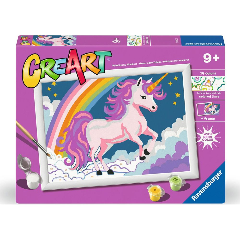 Set pittura Ravensburger CREART con unicorno e arcobaleno, da 9 anni.