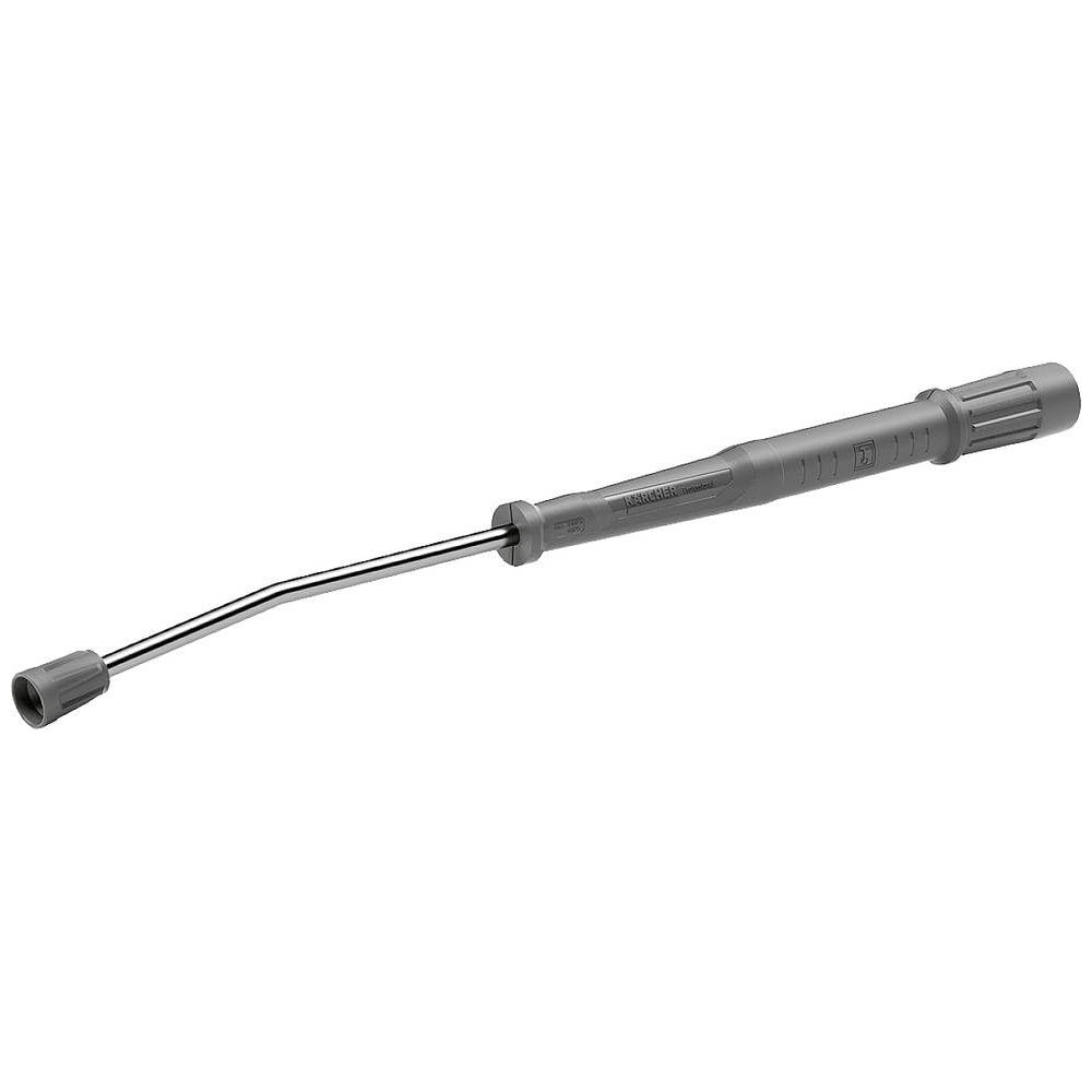 Gray pressure washer extension wand with curved metal tube and nozzle.
