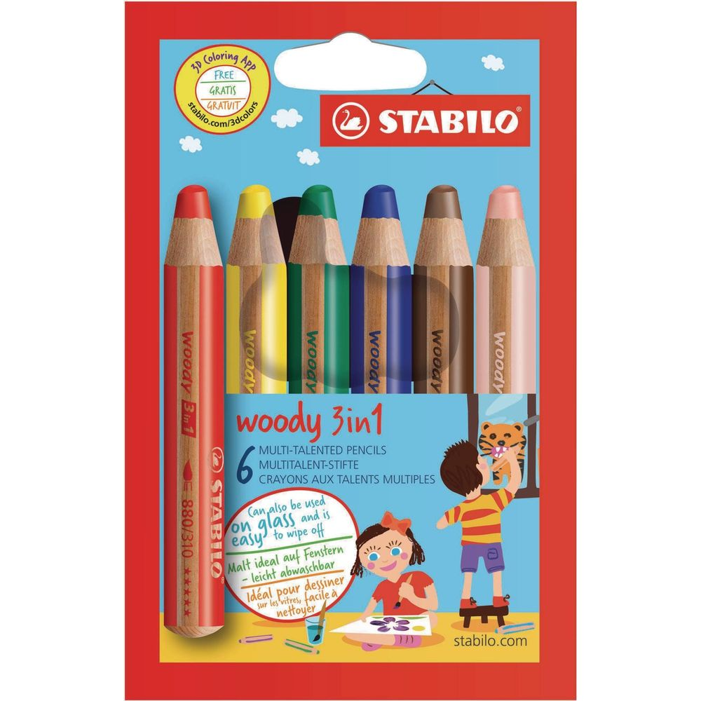 Stabilo Woody 3in1 Buntstifte mit einer App und Malspaß auf Fenstern.