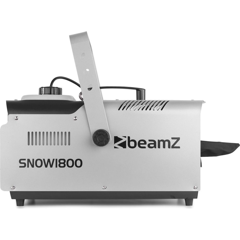 Máquina de nieve plateada con asa, rejillas de ventilación y logo "beamZ".