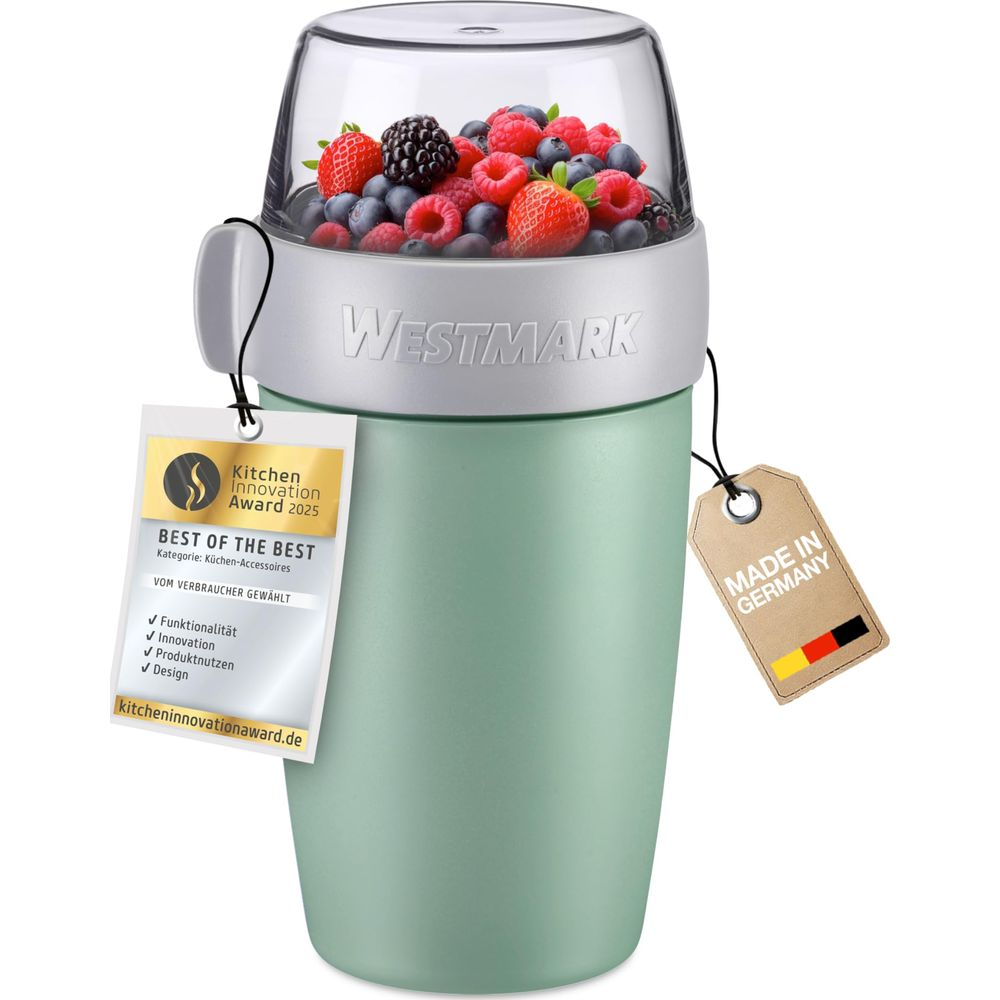 Grüner Westmark Mixer mit Beeren und Auszeichnungen.