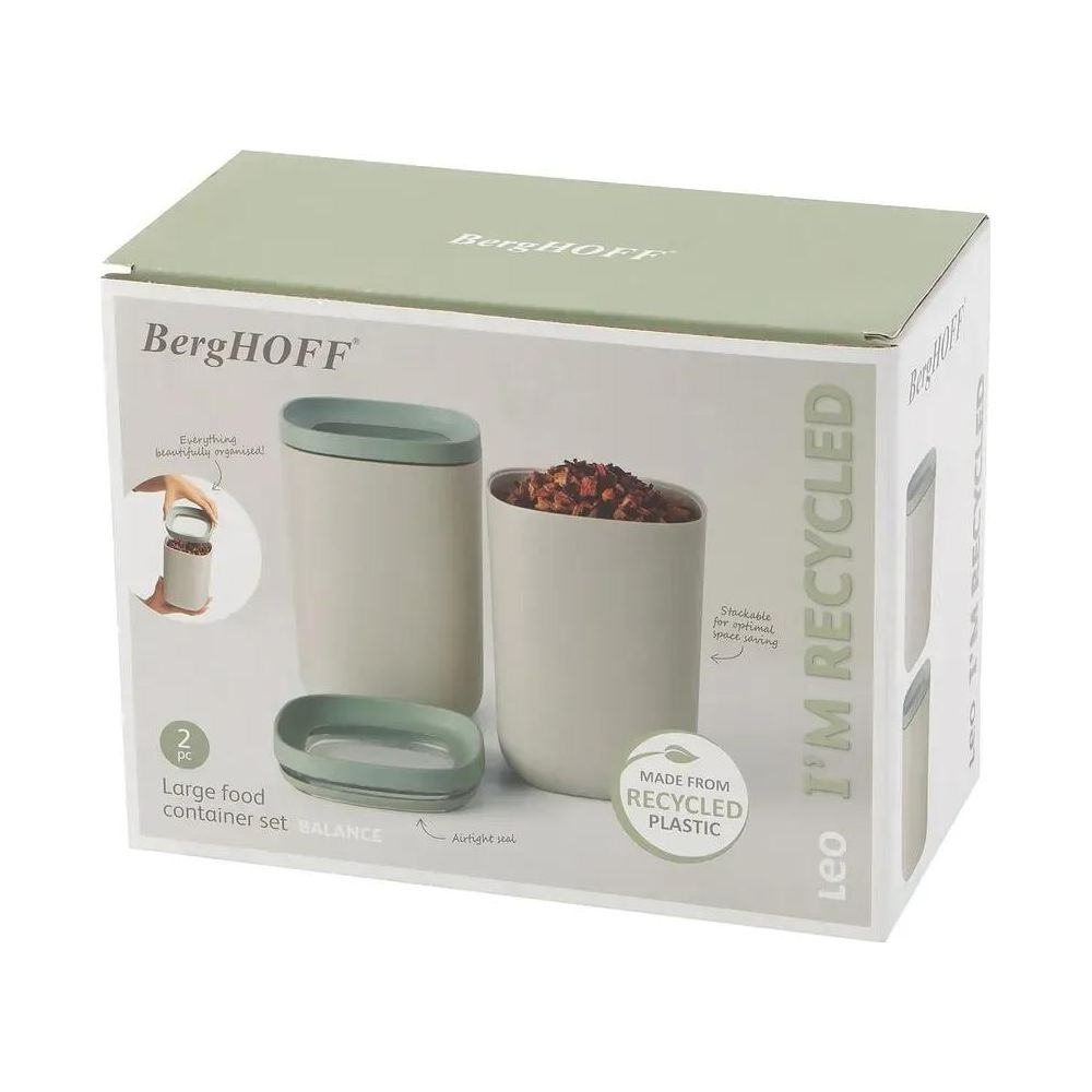 BergHOFF two-piece food container set made of recycled plastic, beige.