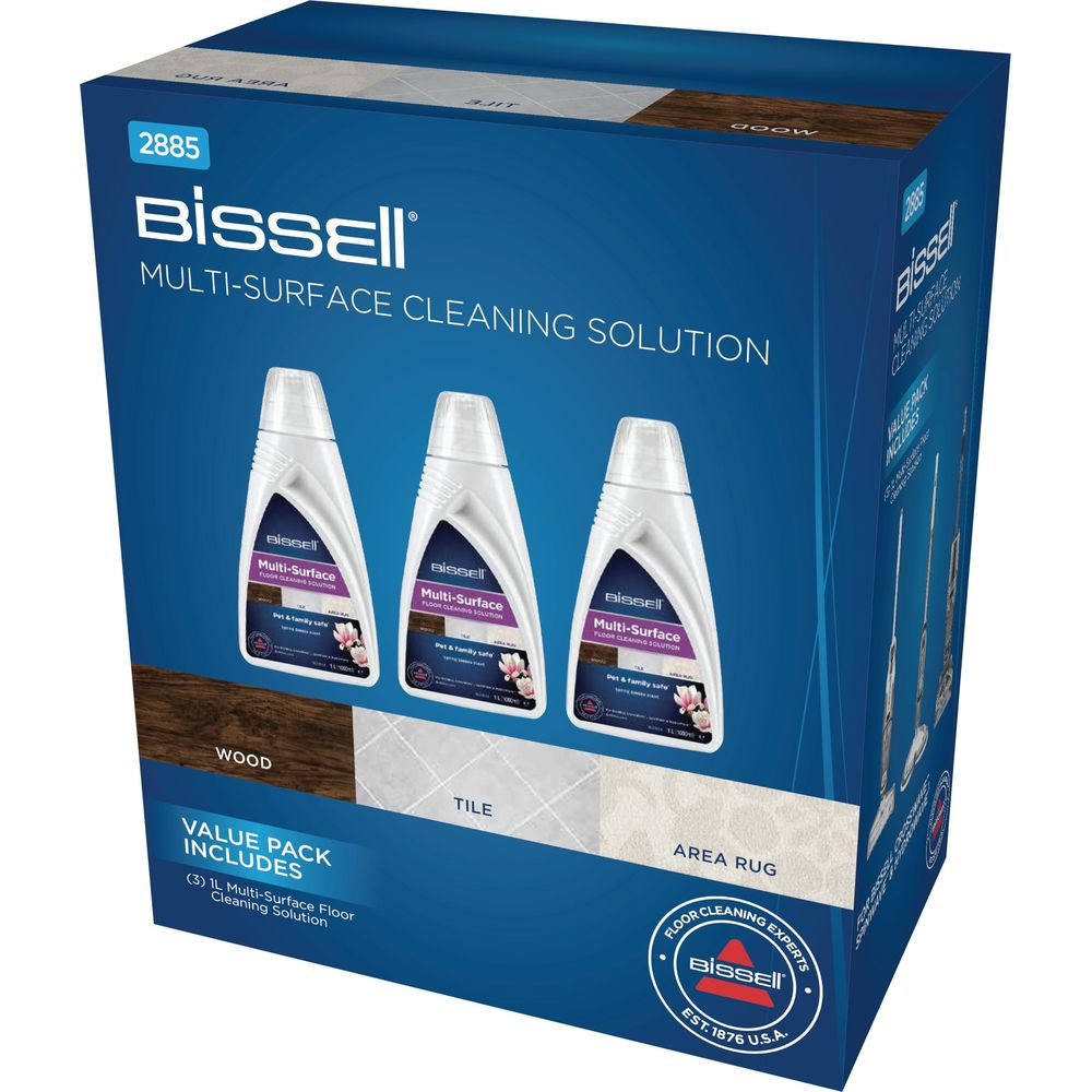 Bissell Multi-Surface Reinigingsoplossing waarde pack met 3 flessen voor hout, tegel, tapijt.