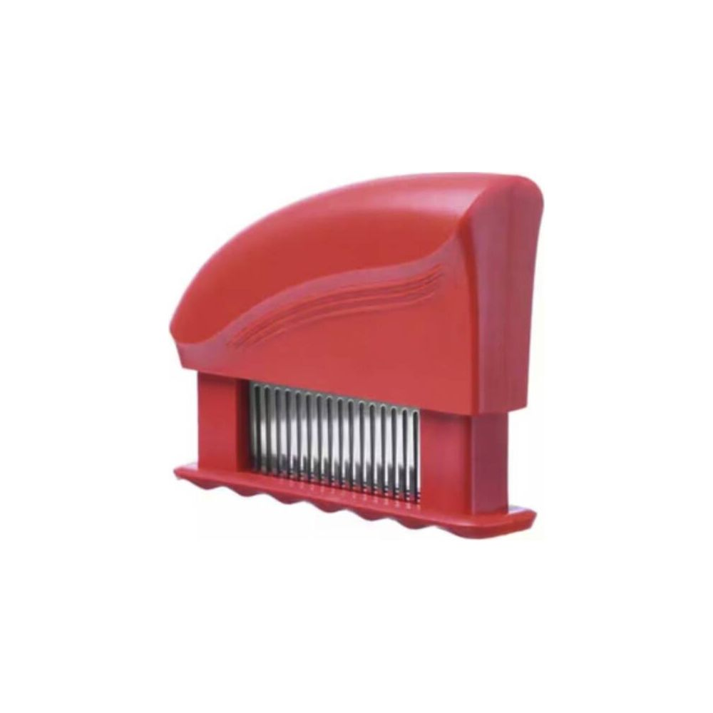 Ein roter Fleischklopfer mit vielen scharfen Klingen.