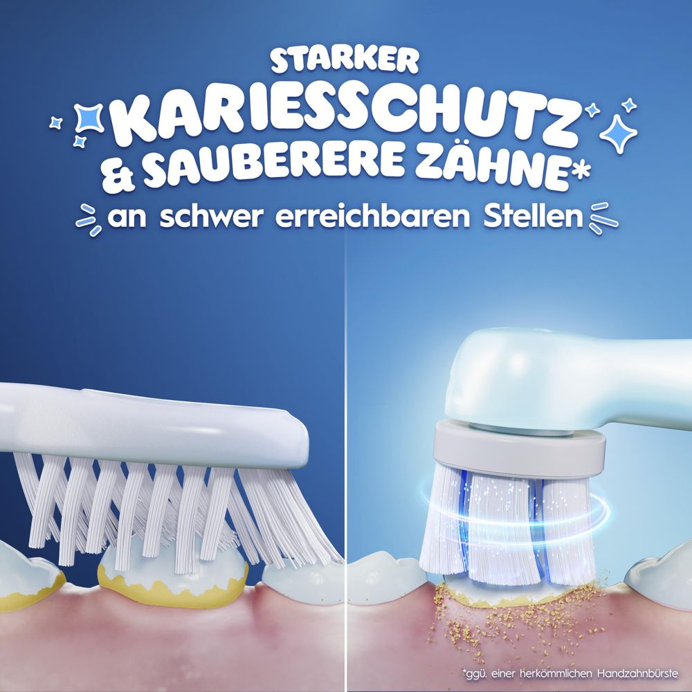 Due testine dello spazzolino puliscono denti e gengive.