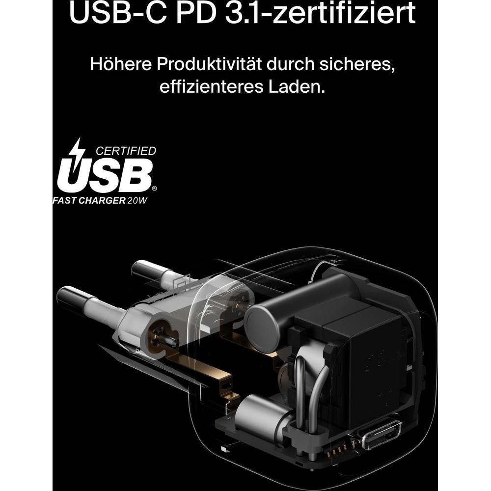 Caricatore USB-C PD 3.1 con custodia trasparente che mostra i componenti interni.