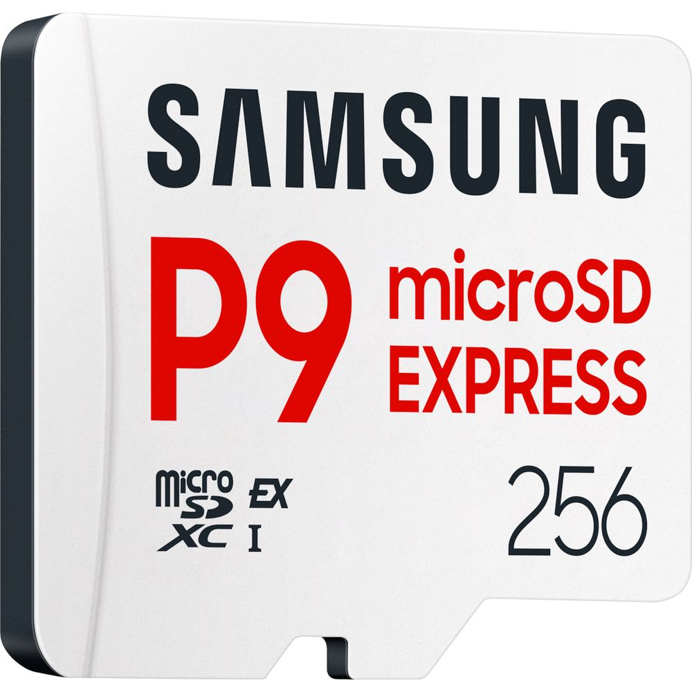 Samsung microSDXC Express 256 GB Speicherkarte mit rotem P9-Logo.