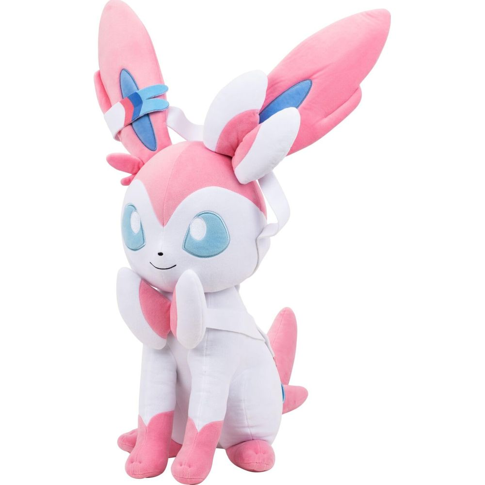 Ein rosa und weißer Plüschtier-Pokémon-Charakter mit blauen Augen und großen Ohren.